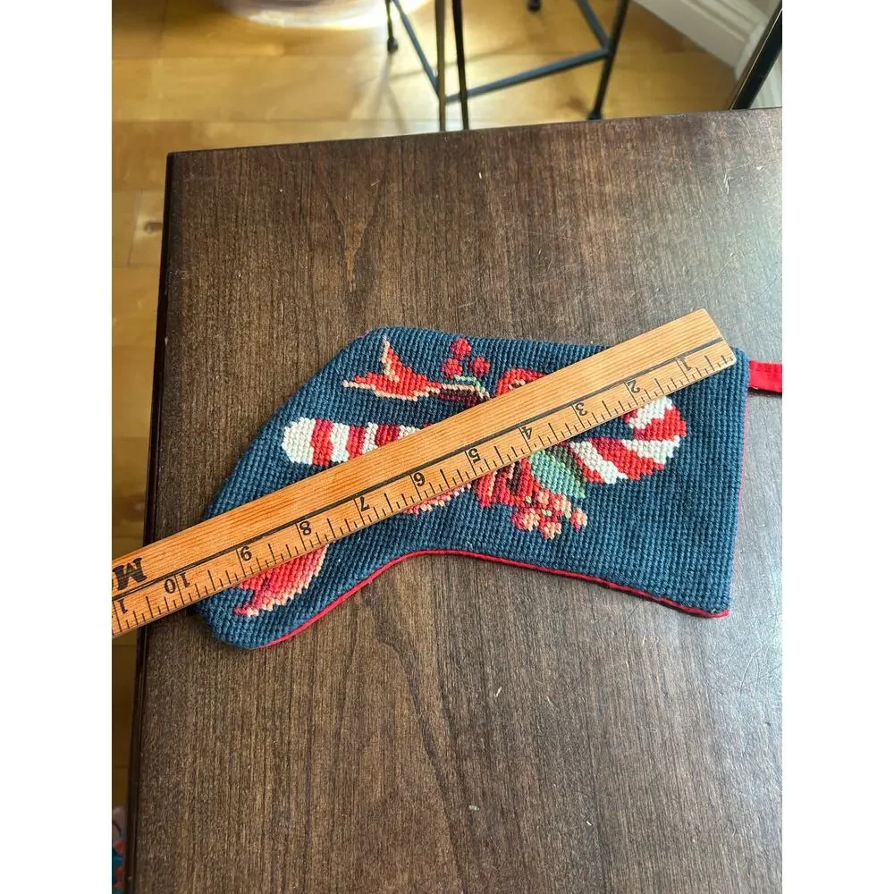 Vintage STEINWINDER needlepoint Christmas stocking candy cane motif